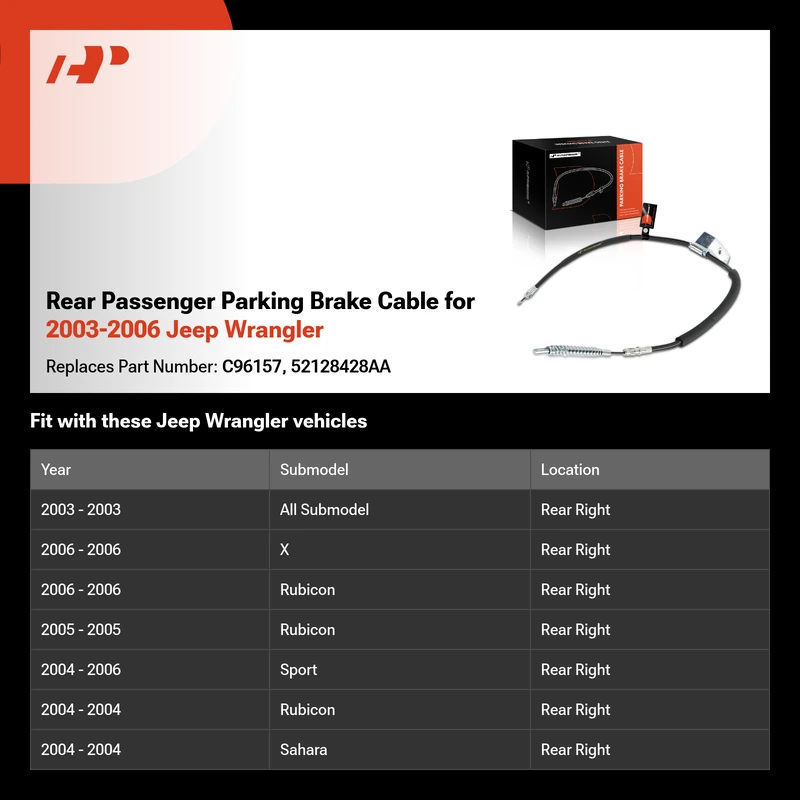 Rear Passenger Parking Brake Cable for 2003-2006 Jeep Wrangler