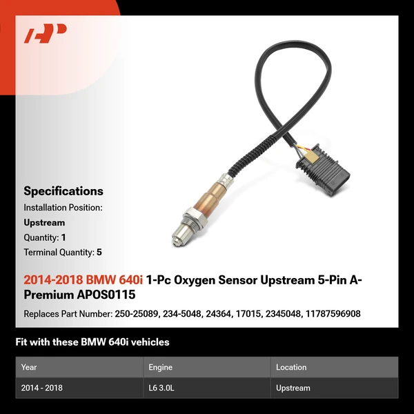 2014-2018 BMW 640i 1-Pc Oxygen Sensor Upstream 5-Pin A-Premium APOS0115
