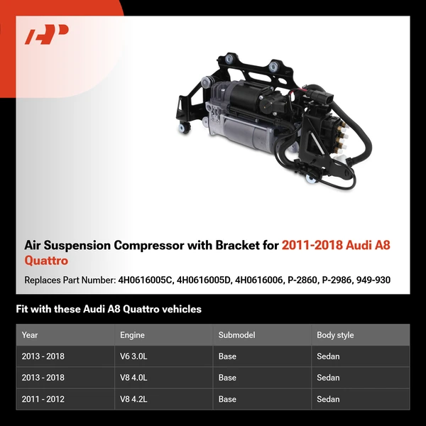 Air Suspension Compressor with Bracket for 2011-2018 Audi A8 Quattro