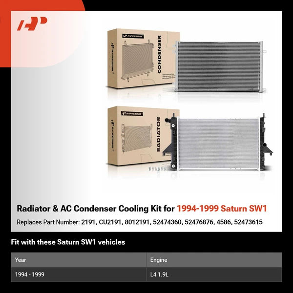 Radiator & AC Condenser Cooling Kit for 1994-1999 Saturn SW1