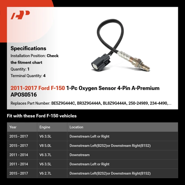 2011-2017 Ford F-150 1-Pc Oxygen Sensor 4-Pin A-Premium APOS0516