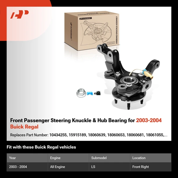 Front Passenger Steering Knuckle & Hub Bearing for 2003-2004 Buick Regal