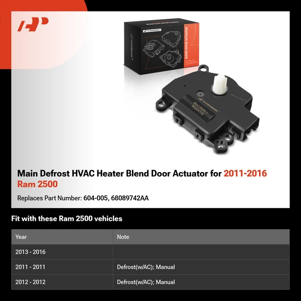 Main Defrost HVAC Heater Blend Door Actuator for 2011-2016 Ram 2500