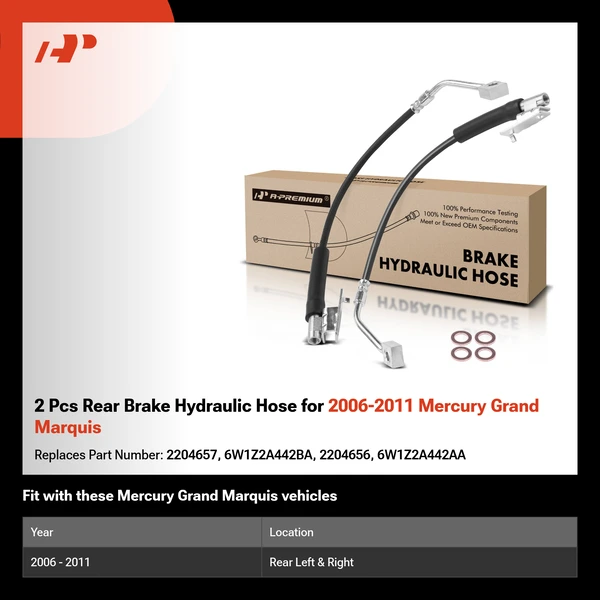 2 Pcs Rear Brake Hydraulic Hose for 2006-2011 Mercury Grand Marquis