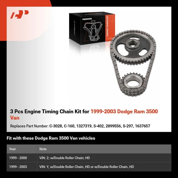 3 Pcs Engine Timing Chain Kit for 1999-2003 Dodge Ram 3500 Van