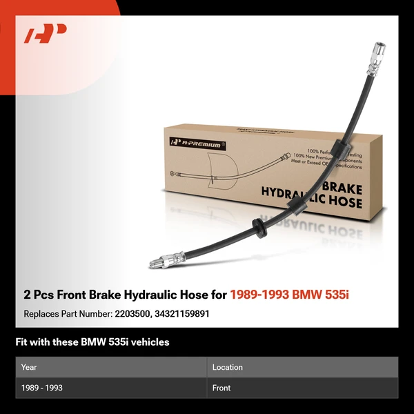 2 Pcs Front Brake Hydraulic Hose for 1989-1993 BMW 535i