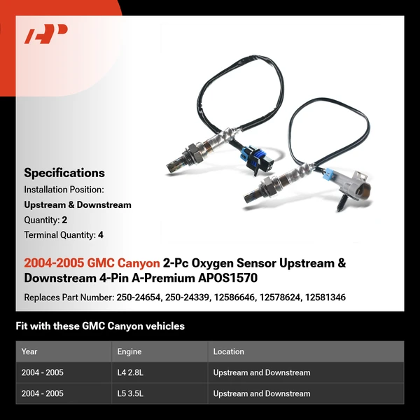 2004-2005 GMC Canyon 2-Pc Oxygen Sensor Upstream & Downstream 4-Pin A-Premium APOS1570