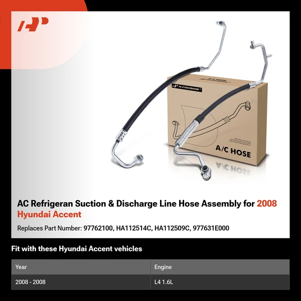 AC Refrigeran Suction & Discharge Line Hose Assembly for 2008 Hyundai Accent