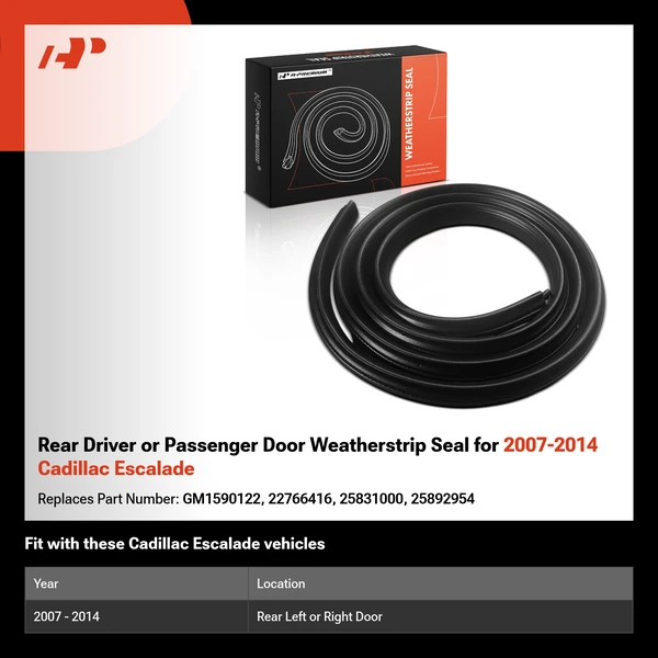 Rear Driver or Passenger Door Weatherstrip Seal for 2007-2014 Cadillac Escalade