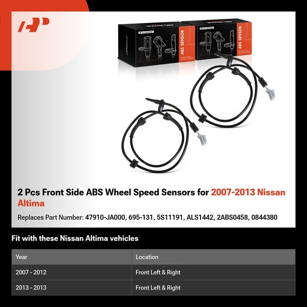 2 Pcs Front Side ABS Wheel Speed Sensors for 2007-2013 Nissan Altima