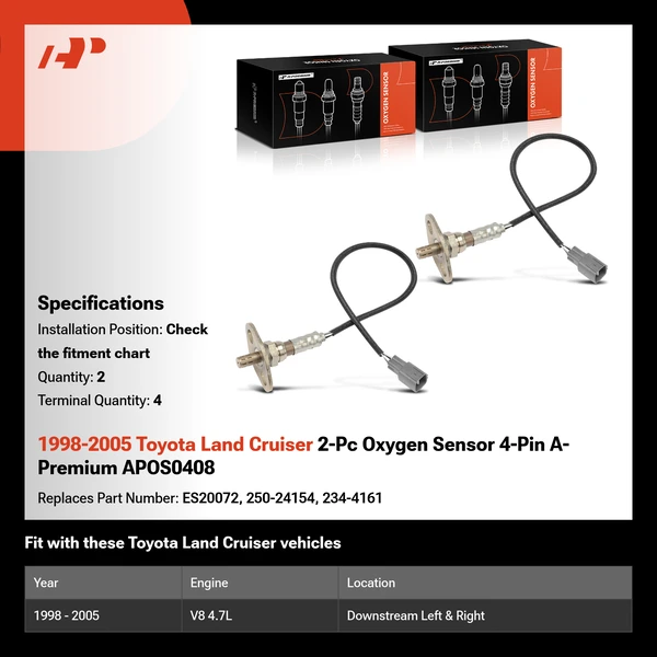 1998-2005 Toyota Land Cruiser 2-Pc Oxygen Sensor 4-Pin A-Premium APOS0408