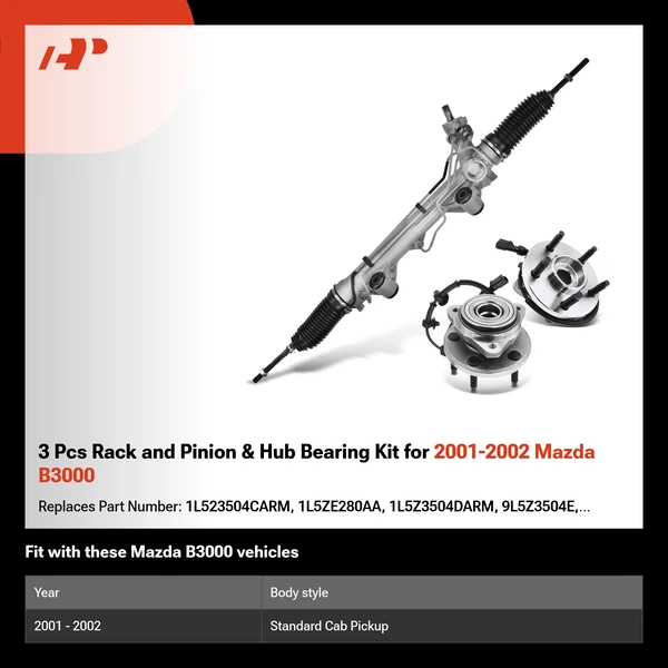 3 Pcs Rack and Pinion & Hub Bearing Kit for 2001-2002 Mazda B3000