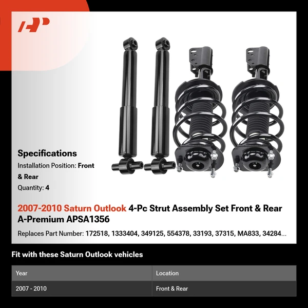 2007-2010 Saturn Outlook 4-Pc Strut Assembly Set Front & Rear A-Premium APSA1356