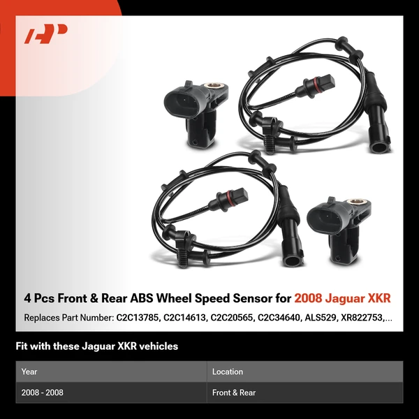 4 Pcs Front & Rear ABS Wheel Speed Sensor for 2008 Jaguar XKR