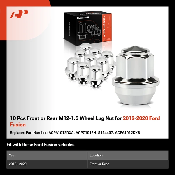 10 Pcs Front or Rear M12-1.5 Wheel Lug Nut for 2012-2020 Ford Fusion