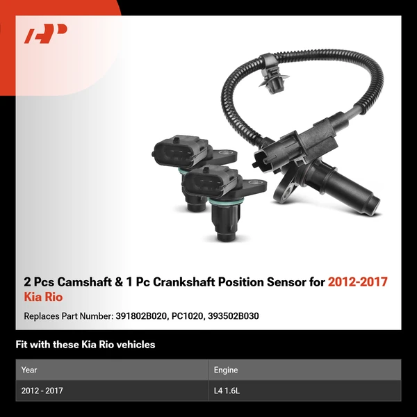 2 Pcs Camshaft & 1 Pc Crankshaft Position Sensor for 2012-2017 Kia Rio