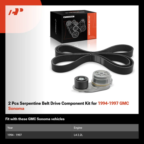 2 Pcs Serpentine Belt Drive Component Kit for 1994-1997 GMC Sonoma