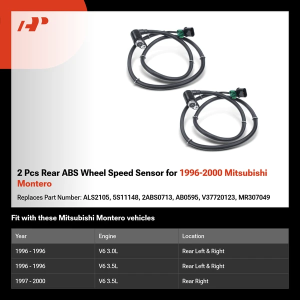 2 Pcs Rear ABS Wheel Speed Sensor for 1996-2000 Mitsubishi Montero