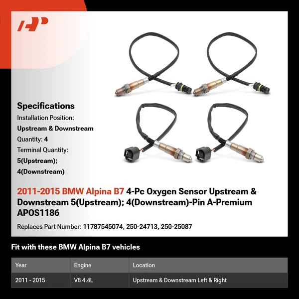 2011-2015 BMW Alpina B7 4-Pc Oxygen Sensor Upstream & Downstream 5(Upstream); 4(Downstream)-Pin A-Premium APOS1186