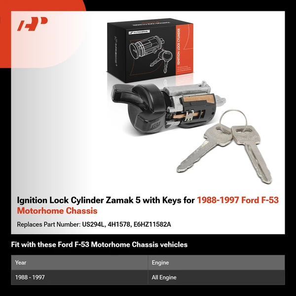 Ignition Lock Cylinder Zamak 5 with Keys for 1988-1997 Ford F-53 Motorhome Chassis