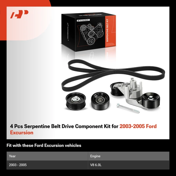 4 Pcs Serpentine Belt Drive Component Kit for 2003-2005 Ford Excursion