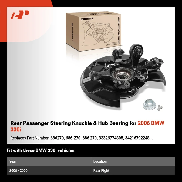 Rear Passenger Steering Knuckle & Hub Bearing for 2006 BMW 330i