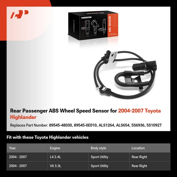 Rear Passenger ABS Wheel Speed Sensor for 2004-2007 Toyota Highlander