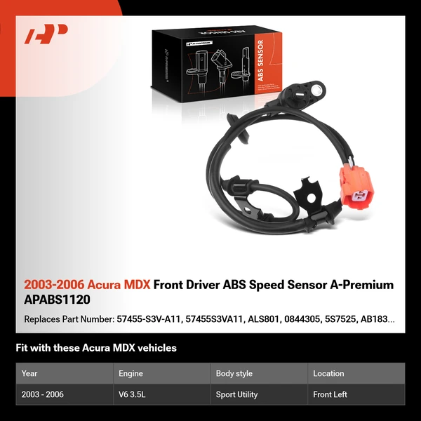 2003-2006 Acura MDX Front Driver ABS Speed Sensor A-Premium APABS1120
