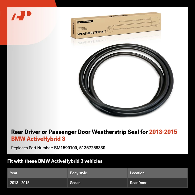 Rear Driver or Passenger Door Weatherstrip Seal for 2013-2015 BMW ActiveHybrid 3