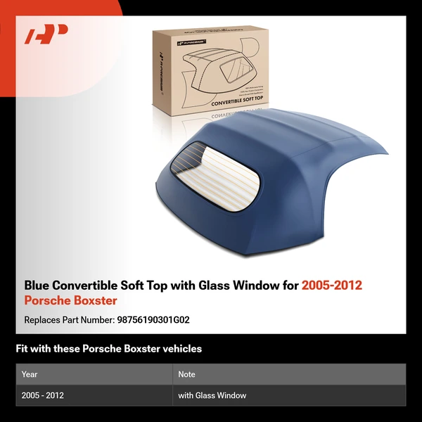 Blue Convertible Soft Top with Glass Window for 2005-2012 Porsche Boxster
