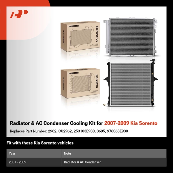 Radiator & AC Condenser Cooling Kit for 2007-2009 Kia Sorento