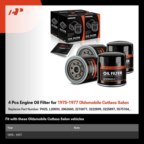 4 Pcs Engine Oil Filter for 1975-1977 Oldsmobile Cutlass Salon