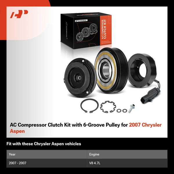 AC Compressor Clutch Kit with 6-Groove Pulley for 2007 Chrysler Aspen