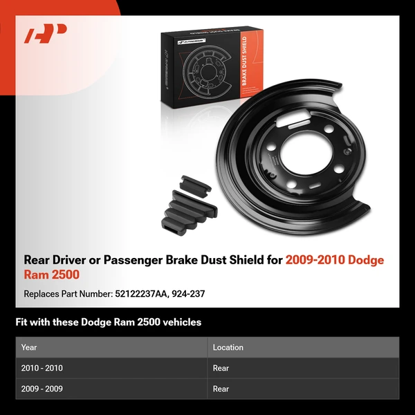Rear Driver or Passenger Brake Dust Shield for 2009-2010 Dodge Ram 2500