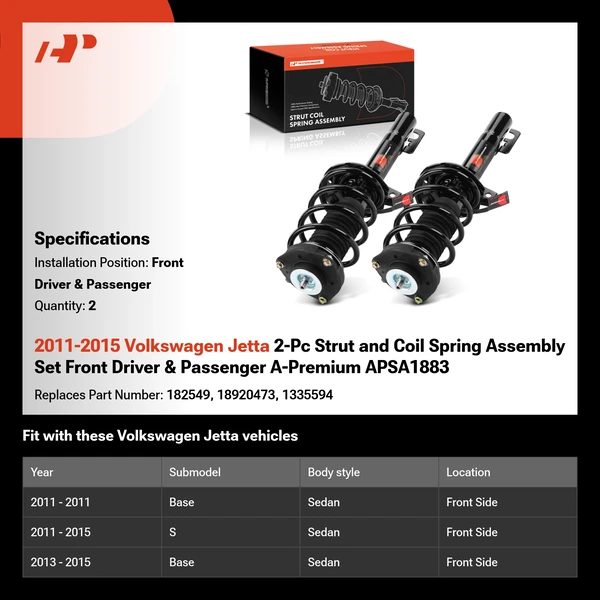 2011-2015 Volkswagen Jetta 2-Pc Strut and Coil Spring Assembly Set Front Driver & Passenger A-Premium APSA1883