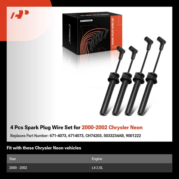 4 Pcs Spark Plug Wire Set for 2000-2002 Chrysler Neon
