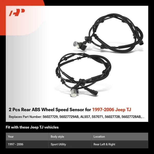 2 Pcs Rear ABS Wheel Speed Sensor for 1997-2006 Jeep TJ