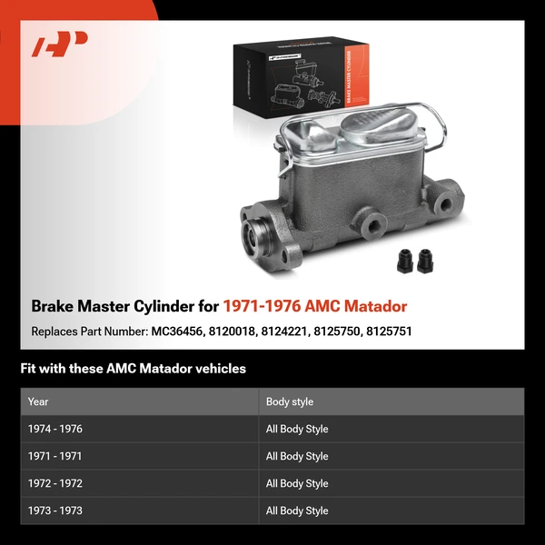 Brake Master Cylinder for 1971-1976 AMC Matador