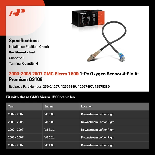 2003-2005 2007 GMC Sierra 1500 1-Pc Oxygen Sensor 4-Pin A-Premium OS108