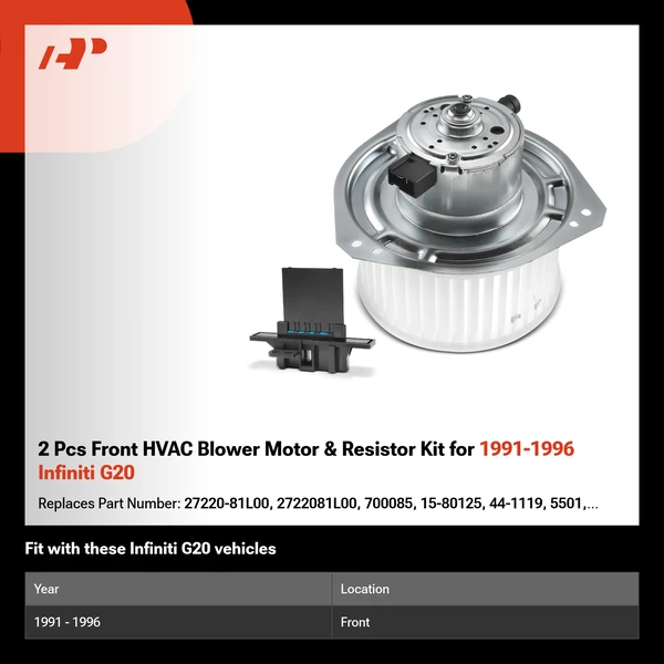 2 Pcs Front HVAC Blower Motor & Resistor Kit for 1991-1996 Infiniti G20