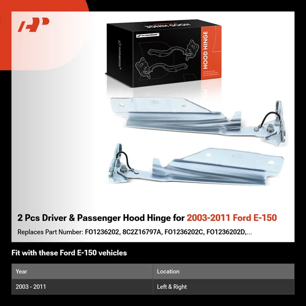 2 Pcs Driver & Passenger Hood Hinge for 2003-2011 Ford E-150