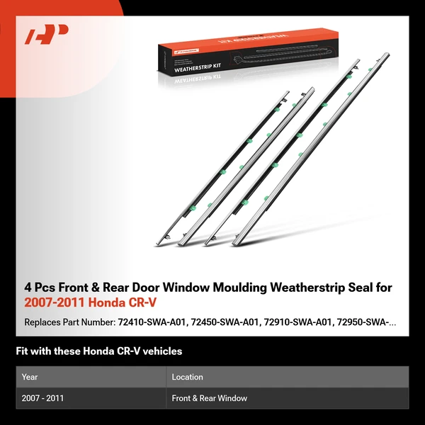 4 Pcs Front & Rear Door Window Moulding Weatherstrip Seal for 2007-2011 Honda CR-V