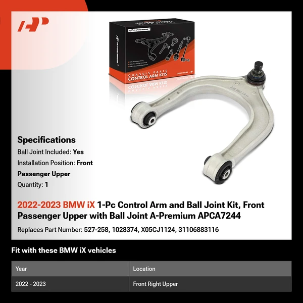 2022-2023 BMW iX 1-Pc Control Arm and Ball Joint Kit, Front Passenger Upper with Ball Joint A-Premium APCA7244