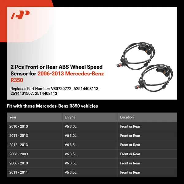 2 Pcs Front or Rear ABS Wheel Speed Sensor for 2006-2013 Mercedes-Benz R350