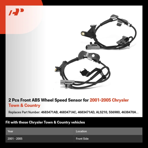 2 Pcs Front ABS Wheel Speed Sensor for 2001-2005 Chrysler Town & Country