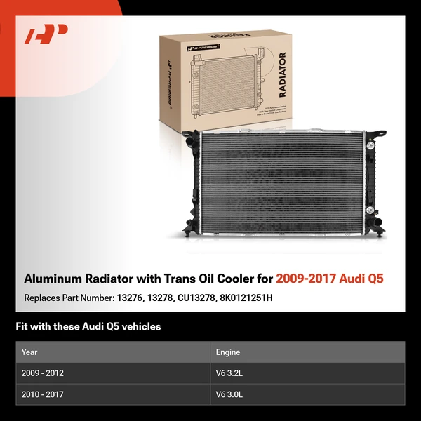 Aluminum Radiator with Trans Oil Cooler for 2009-2017 Audi Q5