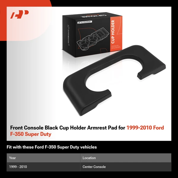 Front Console Black Cup Holder Armrest Pad for 1999-2010 Ford F-350 Super Duty