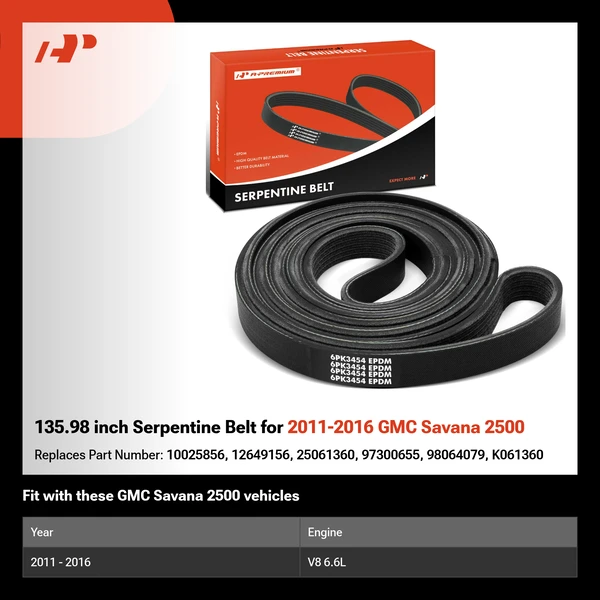135.98 inch Serpentine Belt for 2011-2016 GMC Savana 2500