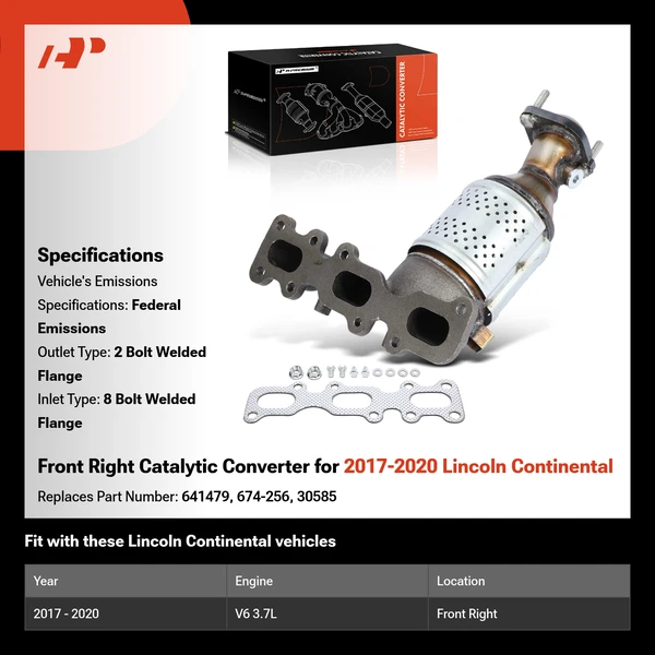 Front Right Catalytic Converter for 2017-2020 Lincoln Continental