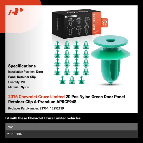 2016 Chevrolet Cruze Limited 20 Pcs Nylon Green Door Panel Retainer Clip A-Premium APRCF948